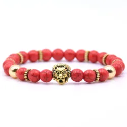 Lion head bracelet with natural stone beads