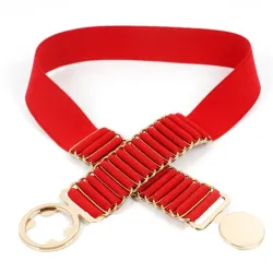 Elegant elastic belt with gold round buckle