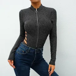 Sexy backless bodysuit with turtleneck and zipperLingerie