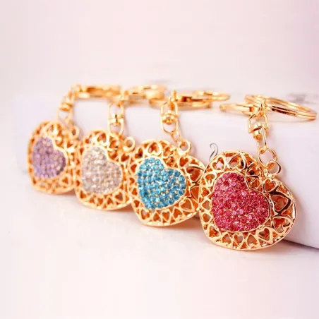 Hollow-out heart with crystals - keychain