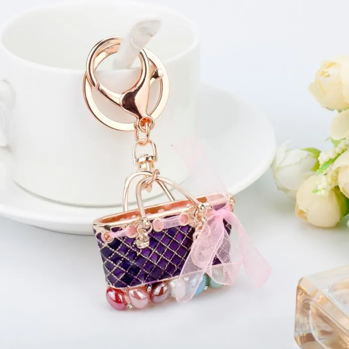 Crystal bag - gold keychain