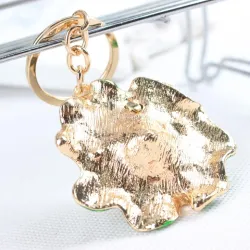 Frog & green lotus leaf - crystal keychainKeyrings