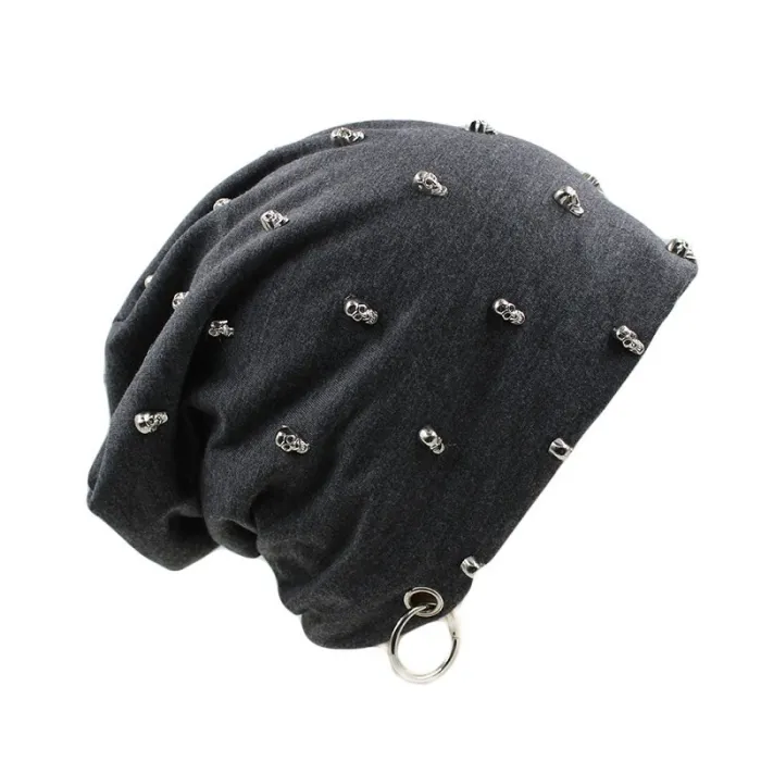 Casual cotton hat with skull and silver ring