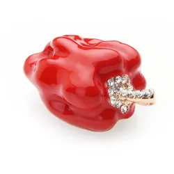 Green and red pepper with rhinestones - brooch