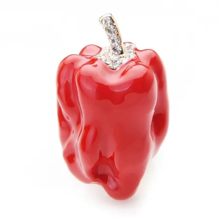 Green and red pepper with rhinestones - brooch