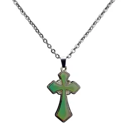 Color changing thermo cross - stainless steel necklace