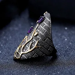 Vintage purple zircon - gold tree - ring