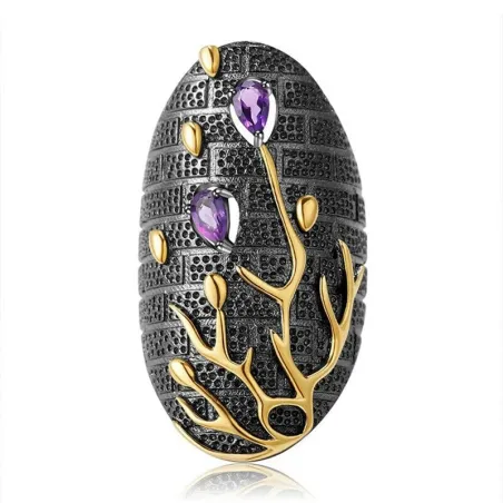 Vintage purple zircon - gold tree - ring