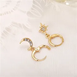 Crystal star & moon - gold earringsEarrings