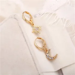 Crystal star & moon - gold earringsEarrings