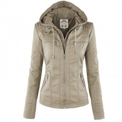 Winter leather jacket - removable inner lining with hood - waterproof - plus size