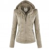 Winter leather jacket - removable inner lining with hood - waterproof - plus size