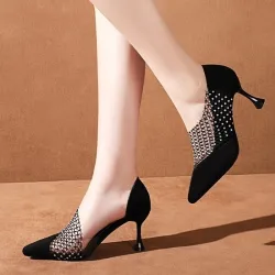 Crystal pointed pumps - blackHigh heels