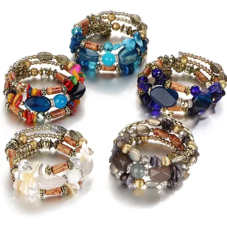 Multi-layer bracelet with resin stones - vintage - ethnic bracelet
