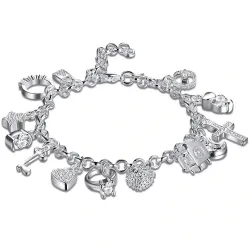Elegant bracelet with 13 charms - 925 sterling silver
