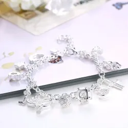 Elegant bracelet with 13 charms - 925 sterling silver