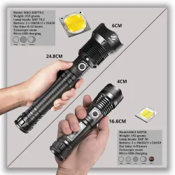 Powerful LED Flashlight - XHP - Torch Support - Mircro charging