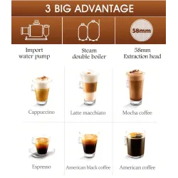 Coffee maker machine with milk frother for espresso / cappuccino - 15 Bar - 220V