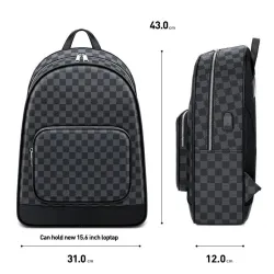 Polo backpack - plaid design - USB charging port - waterproof