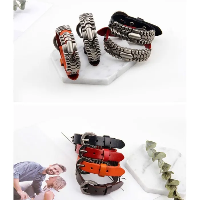 Punk leather bracelet - wrist band - orange- brown