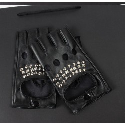 Leather gloves - half finger design - with rivets - unisexGloves