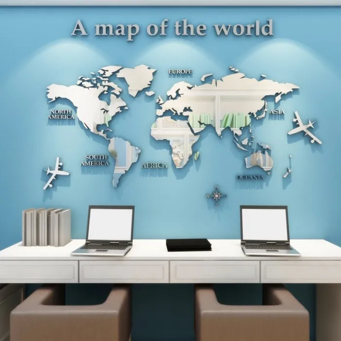 3D world map - acrylic wall sticker