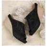 High Heels - Denim Slippers - Black - Blue