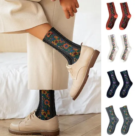Embroidery Flower Socks - Ethnic Style - Women