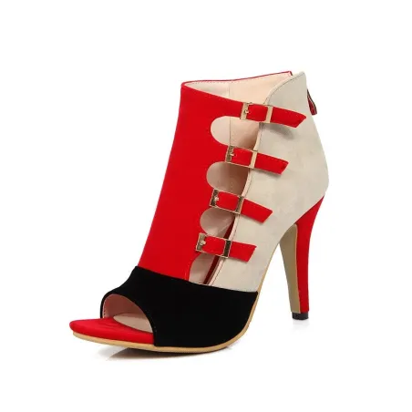 High heel pumps - sandals - with buckles & zipper - ankle length