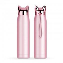 Double wall vacuum thermos - water bottle - thermal mug with fox ears - stainless steel - 320mlThermos bottles
