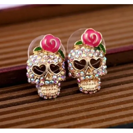 Crystal skull with rose - small earringsEarrings