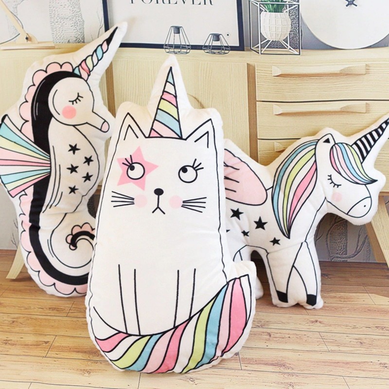 Animals shaped pillow - cat - sea horse - unicorn - ice cream - plush toyCushions