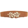 Fashionable elastic wide belt - leafs emblem buckleBelts