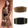 Retro belt - wide buckle and strings - elastic leather corset