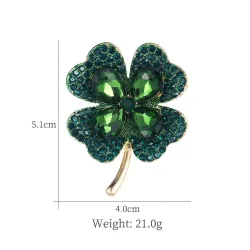 Green / red four leaf clover - crystal brooch