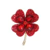 Green / red four leaf clover - crystal brooch