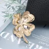 Green / red four leaf clover - crystal brooch