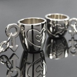 Engraved heart cups - keychain for couples - 2 pieces