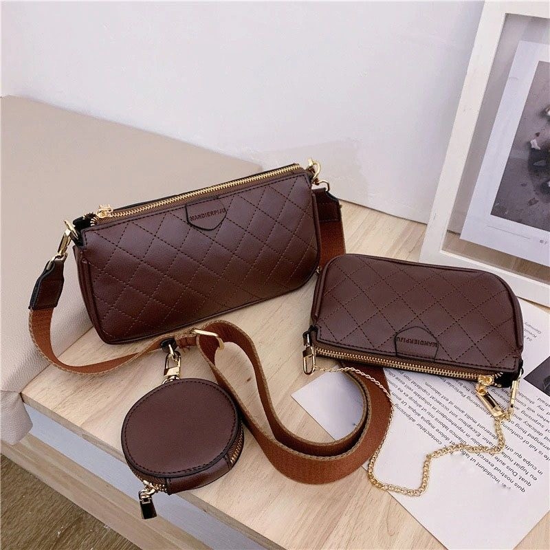 Leather handbag - crossbody - small clutch bag - detachable design - 3 pieces setSets
