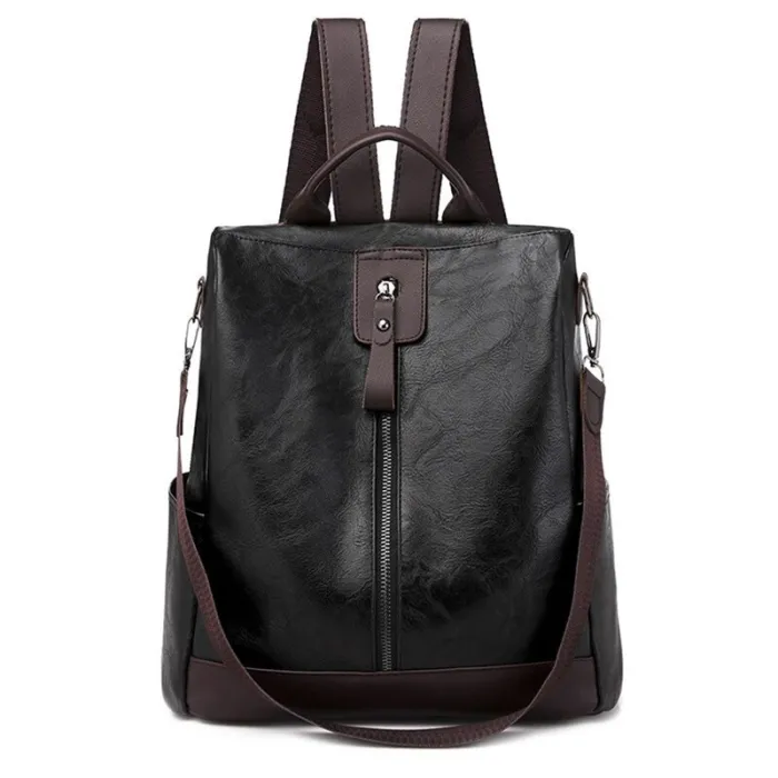 Retro leather backpack / shoulder bag with zippers