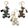 Leather bear keychain - with tassels