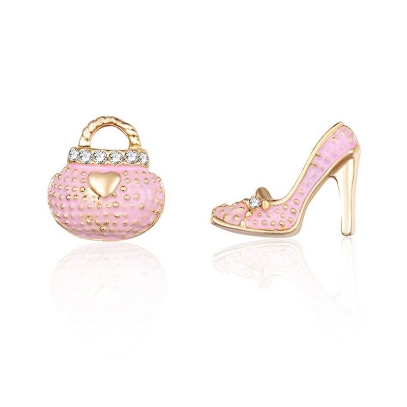 Crystal bag & shoe - asymmetric stud earrings