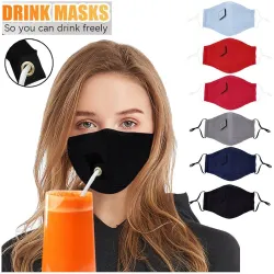 Mouth / face protective mask - reusable - with straw hole for drinking