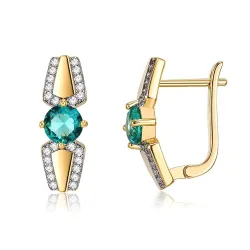 Gold small earrings with green zirconia