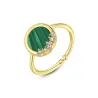 Elegant ring with malachite & zirconia - 925 sterling silver - resizable