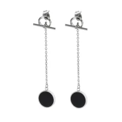Chain with a black circle - long earringsEarrings