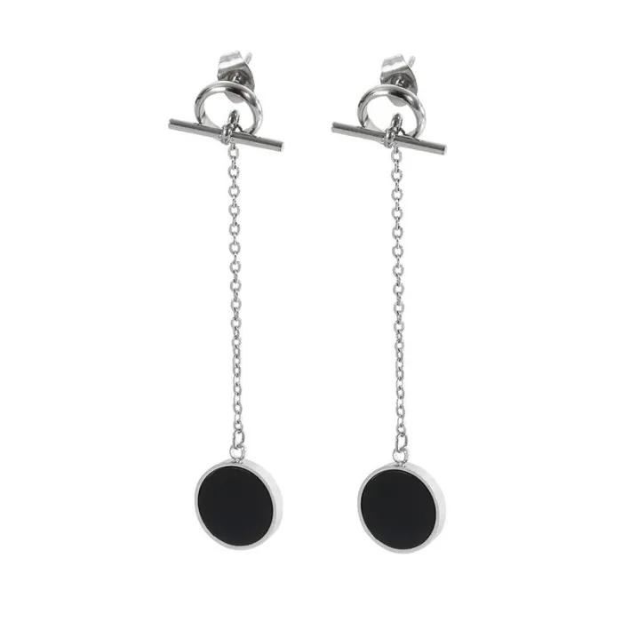 Chain with a black circle - long earringsEarrings