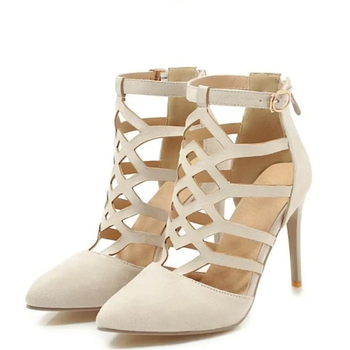 Sexy suede high heels - pumps - with a zipper and a buckleHigh heels