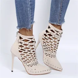Suede studded pumps - high heels with a back zipper