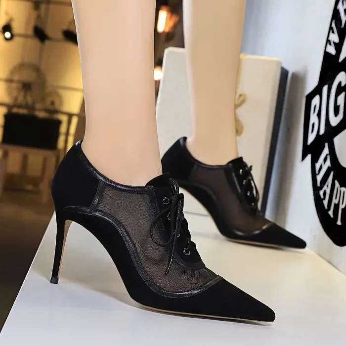 Sexy ankle high heels - lace-up - with mesh